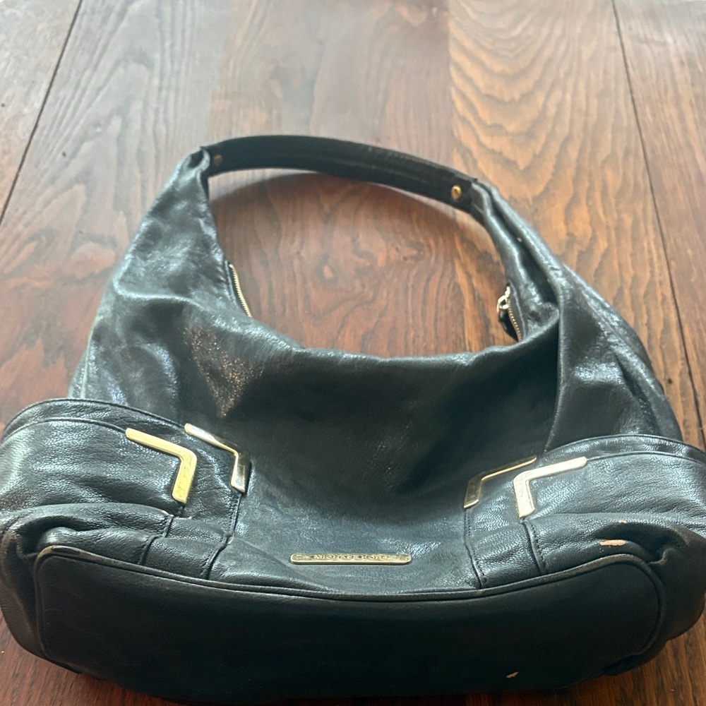 Black Leather Hobo Shoulder Bag - Picture 1 of 3